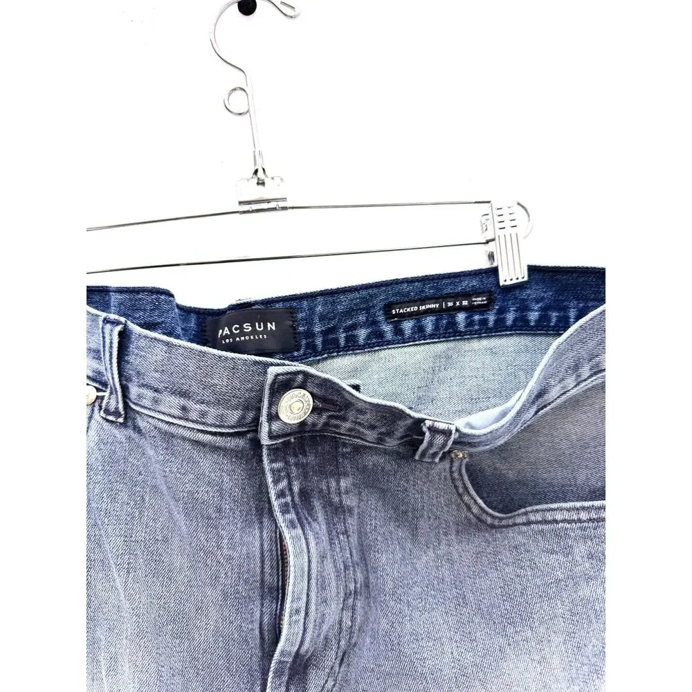PacSun Stacked Skinny Moto Jeans Distressed Ribbed Knee 36x32